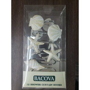 Bacova Seashells Shower Curtain Hooks - Set of 12 - 3 Designs, 4 Each 2008 NOS